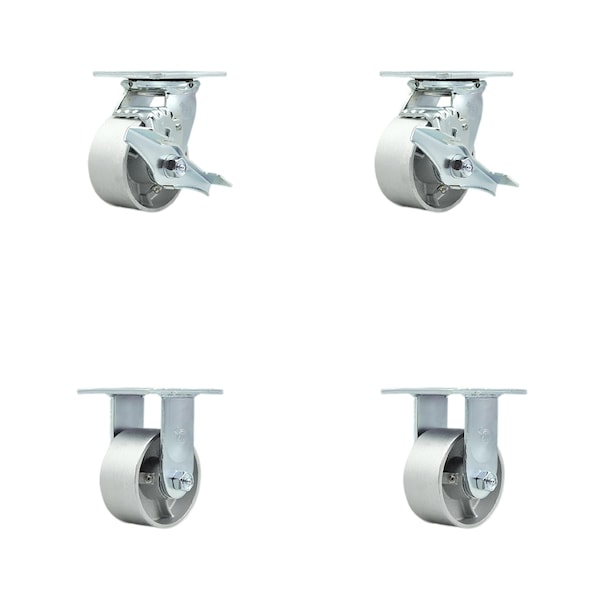 4 Inch Semi Steel Caster Set with Ball Bearings 2 Brakes 2 Rigid
